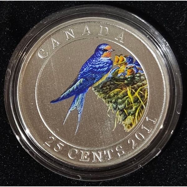 2011 25¢ Birds of Canada: Barn Swallow - Coloured Coin