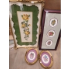 Image 1 : Needlepoint Art: Yellow Roses: 14.5 X 24, Three Cutout Matting Roses: 22 X 11, Two X Oval 9 X 7 