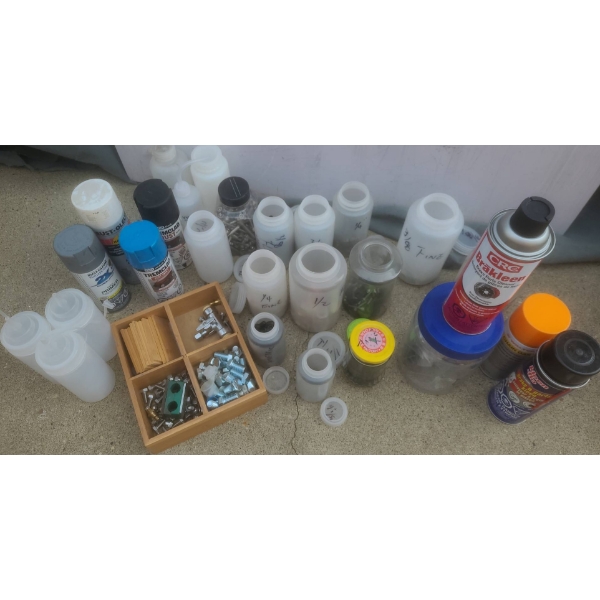 Multi Sized Hardware With Containers, Spray Paint, Cleaners
