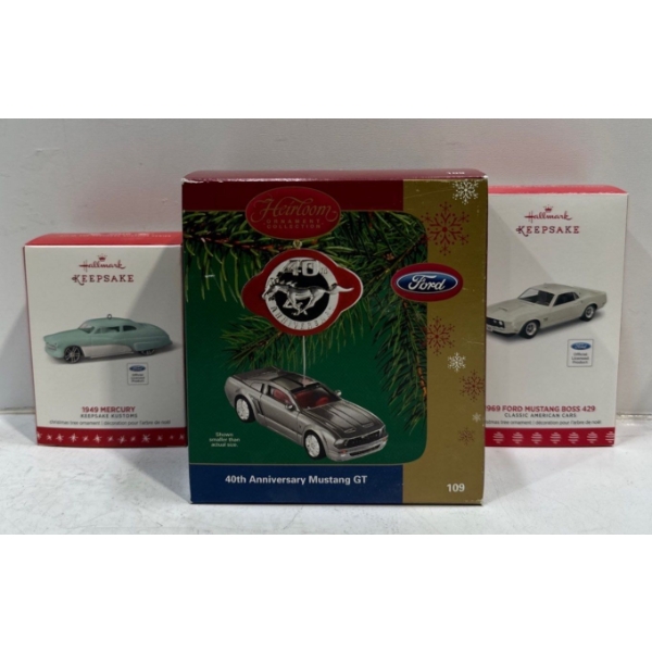 Vehicles-1949 Mercury, 40th Anniversary Mustang GT, 1969 Mustang Boss 429 Hallmark Ornaments 