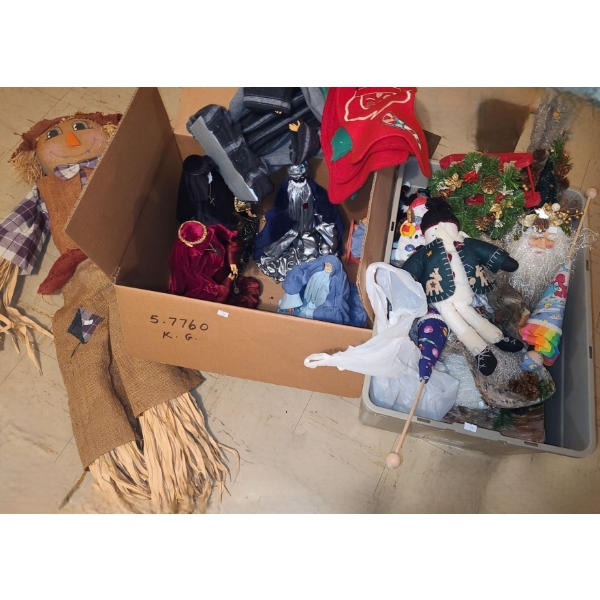 Holiday Decor Including: Nativity Scene, Santa, Snowman, Fall Scarecrow, and More!