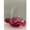 Image 2 : Cranberry Blown Glass Basket (7.5W, 7T) w/ Lovely Pink Tray & Decorative Glass Figure