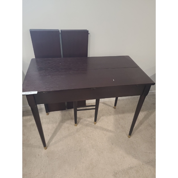 Wood Mid Century Modern Dining Table w Four Leaves 38 w 20 d 29 h (Leaves 9 1/2 w 38 l each)