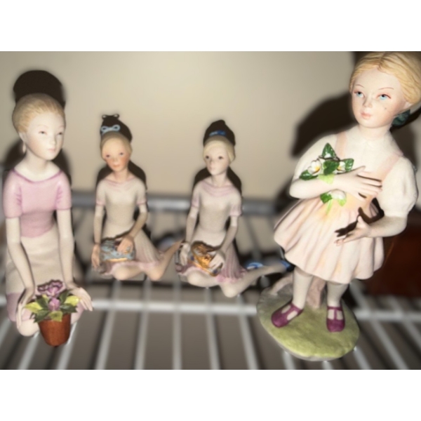 Cybis Figurines: Girl w/ Flowers 6 T, Sitting Girls 5 T, Standing 8 T 