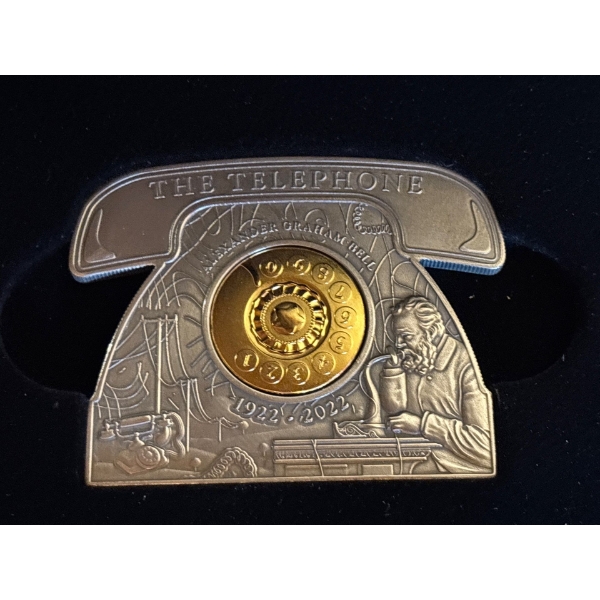 2022 $5 Alexander Graham Bell - Pure Silver Telephone-Shaped Coin with Movable Dial