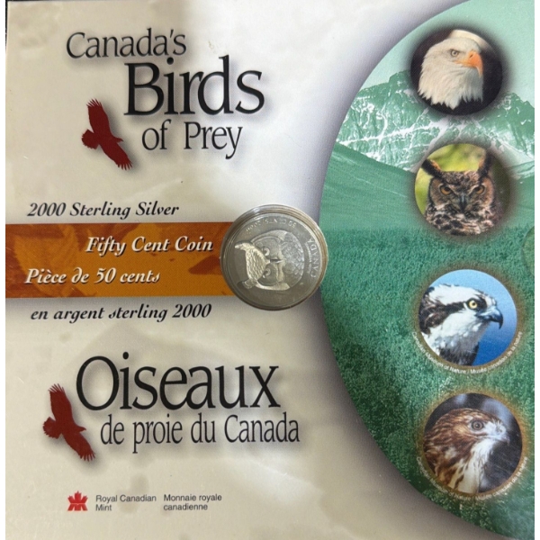 2000 Canada's Birds of Prey 50 Cent Coin 92.5% Silver 9.3 Grams