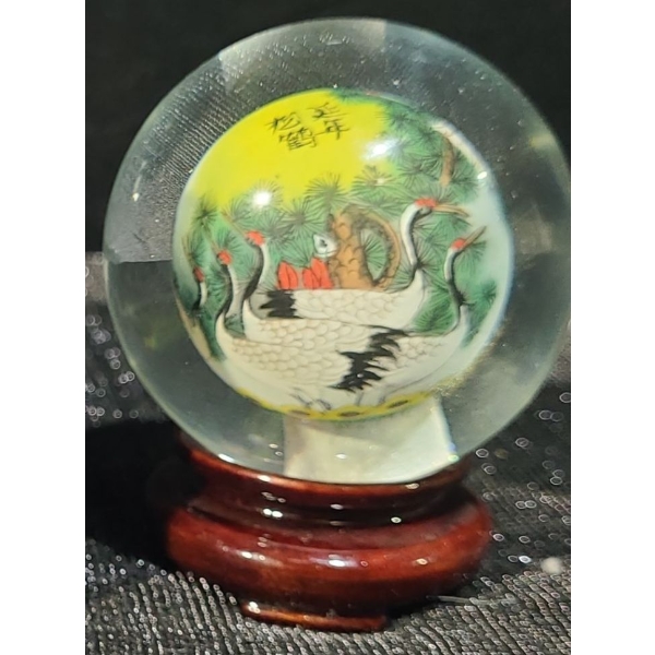 Wang Xisan Ji School Reverse Painting of Storks Crystal Globe