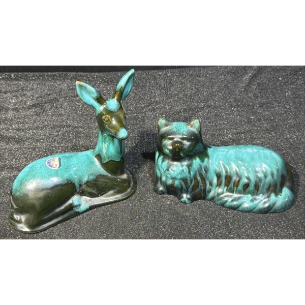 Blue Mountain Pottery Deer & Cat Statues