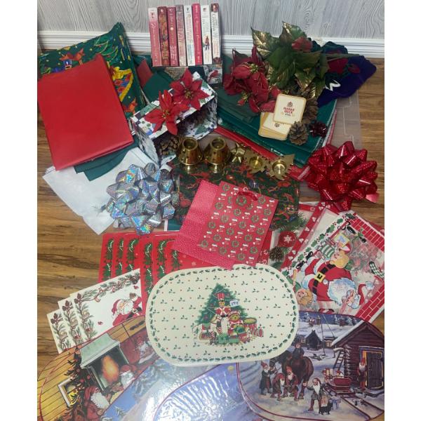 Christmas Wrapping Paper & Linens Assortment Brass Decor & More