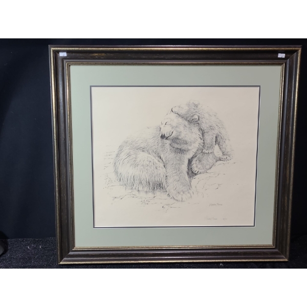 Untitled: Polar Bear & Cub, Artist: Janet Sharkey Thomas, 48/150 Offset Lithograph 32.5 X 29.5