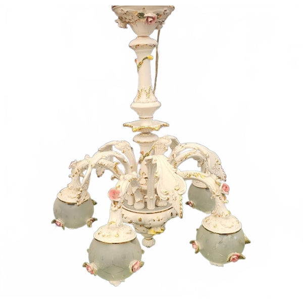 White Ornate Rococo-Style Capodimonte Chandelier