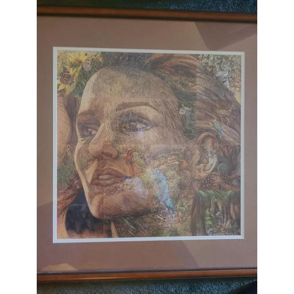 "The Earth is My Mother" Framed Print under Glass 9771/12500 with Book by Bev Doolittle (26"L, 26"W)
