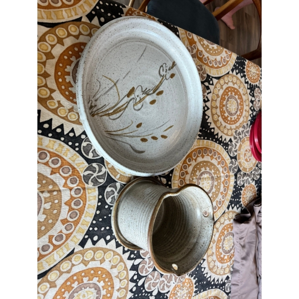 Beaver Flats Pottery Large Plate/Serving Dish with Hanging Stone Plant Holder