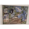 Image 2 : Framed Under Glass Needlepoint. Village Street w Antique Store 20 1/2 w 16 1/2 h