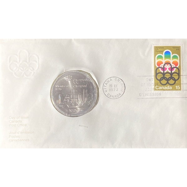 1976 Day of Issue Montreal Olympic Coin & Stamp 92.5% Silver 48.6 Grams