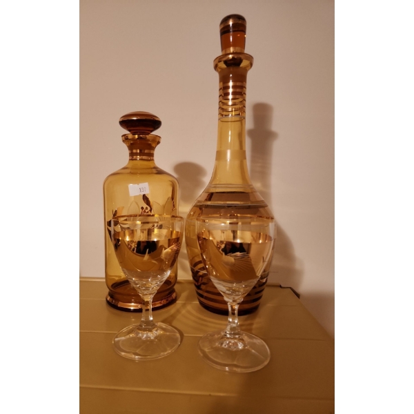 Bohemian Glass Decanters- Tallest: 13 T and Stemware