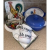Image 1 : Decorative Kitchen Essentials - Crystal Serving Bowl Soup Mugs Rooster Trivet & 