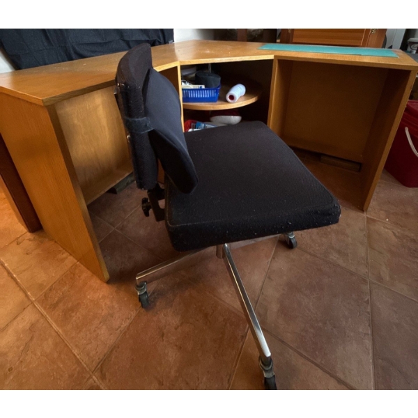 Wooden Desk (68W, 32D, 28T) w/ Mystery Sewing Contents 