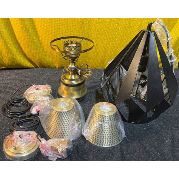 Brass and Black Multi-Piece Lighting Fixture Set