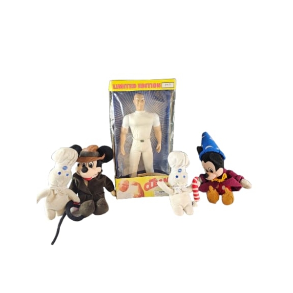 Vintage Mr. Clean Doll , Mickey Mouse Plush Toy,  And 1990's Pillsbury Doughboy Plush 