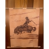 Image 2 : Two Etched Leather Wall Hangings  Cowboys riding Horse  21"x21"  X2
