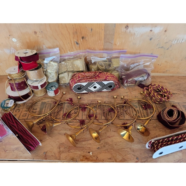 Holiday Decor, Garland, Brass Trumpets, Velvet Ribbon and more., 