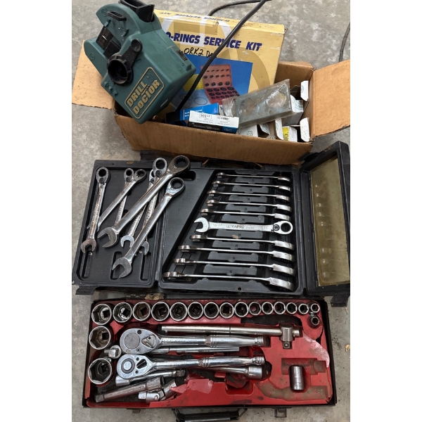 KTC Socket Wrenches & Sockets In Case- Extension Bars, Adapters, Drill Doctor & More