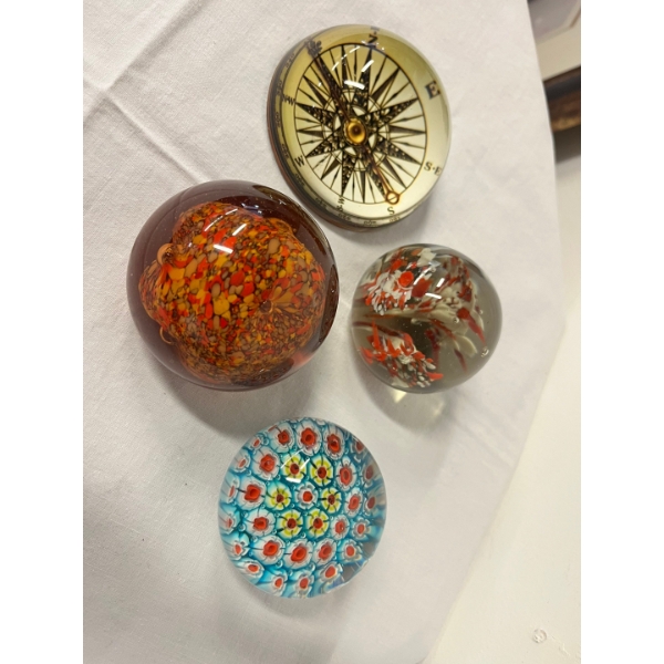 variety of 4 beautiful hand, blown glass paper weights