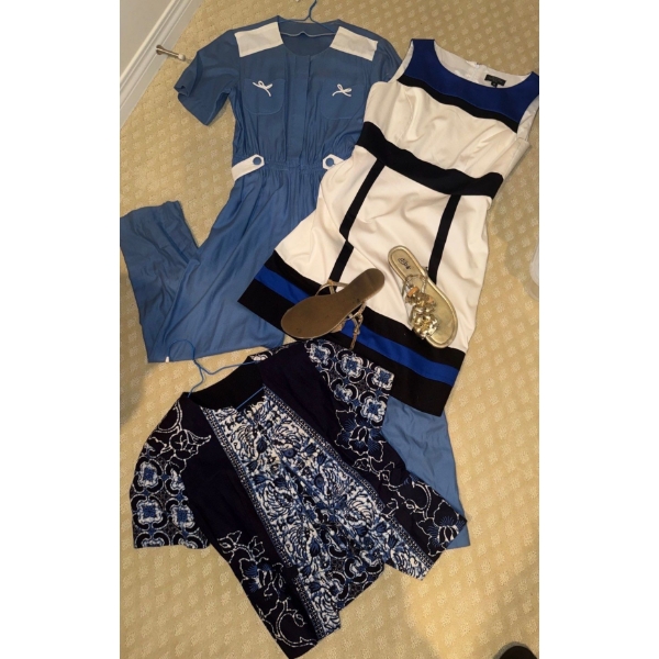 Ladies Fashion Apparel Size M-L w/ Size 8 Gold Sandels 