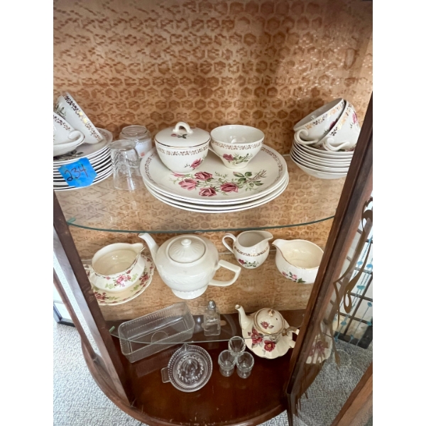 Vintage 1954 Portland Pottery Cobridge Staffordshire China with a teapot and additional glassware 