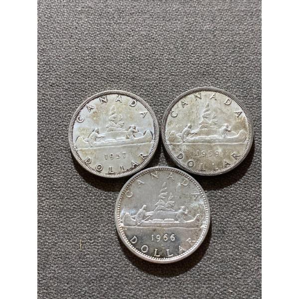 Three Canadian Voyageur Dollars 23.33 g Silver (.800)