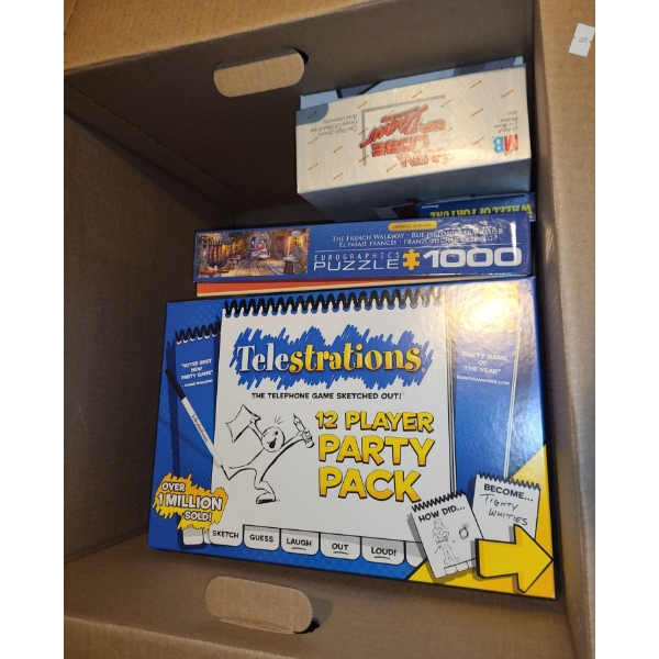 Assorted Board Games (Including: Scattergories, Trivial Pursuit) and Eurographics 1000 Piece Puzzle