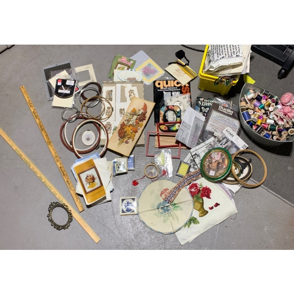 Tote Full Of Sewing & Craft Supplies - Cross Stitch Needle Point & more