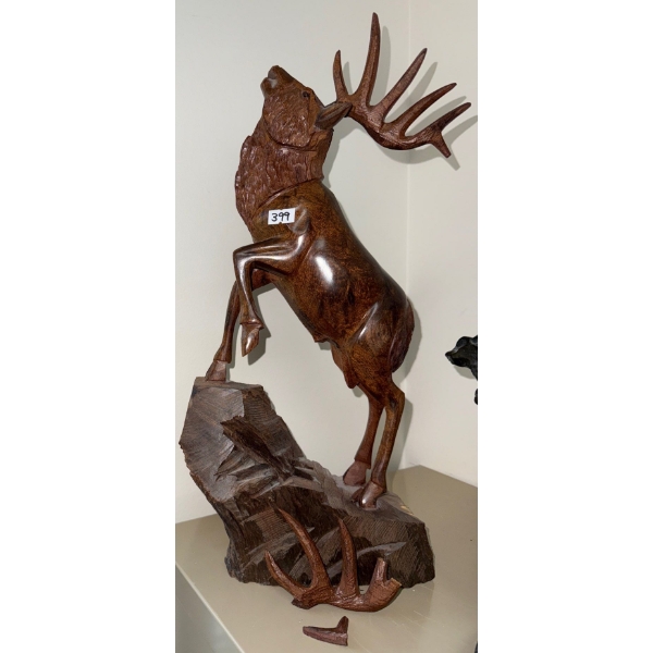 Wood Carving Cariboo Statue 17T Horns Need Glue