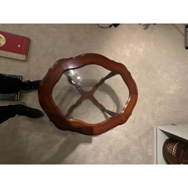 Glass Wood Side Table 27L x 22W x 21T