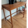 Image 2 : Teak Side Table 25"Tall w/ Faux Flowers & 3 Silverplated Candlestick Holders