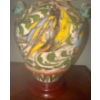 Image 3 : Italian Majolica Pottery Table Lamp w/ Griffin Head Handles & Handpainted Floral Motif