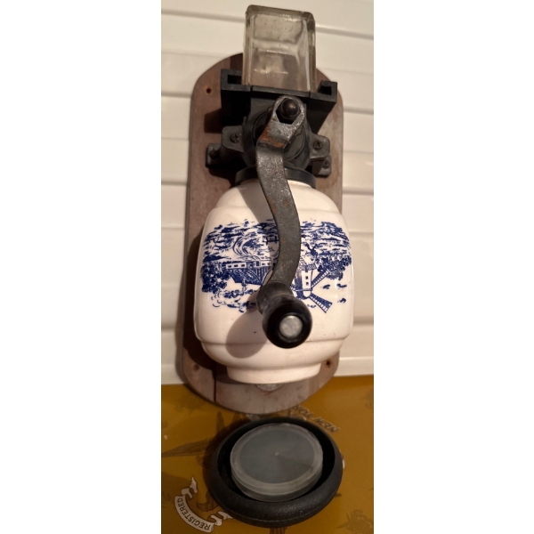 Vintage Delft Dutch Manual Crank Wall Mounted Coffee Grinder-Coffee Mill Handpainted