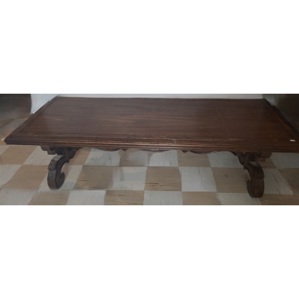 Coffee Table w/ Open Bottom Design and Scroll Detailed Legs 64 W, 24 D, 16 T