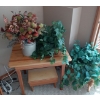 Image 1 : Gorgeous Wood Table/Stool Set + Potted Artificial Flowers (L is 28W, 24D, 24T, M  is 18W, 13D, 12T) 