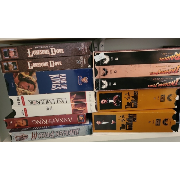 Content of Shelf- VHS: The Godfather, Indiana Jones, Titanic, Jurassic Park and More!