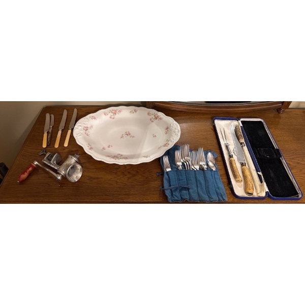 Vintage Silver Plated Cutlery Set, Limoges France Large Tray, and More