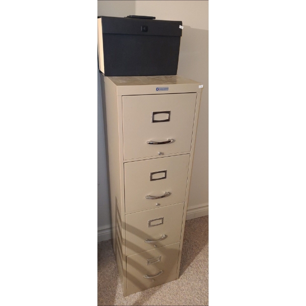 Metal 4 Drawer Filing Cabinet 15 W, 18 D, 52 T, Also Includes 2 Accordion Style Storage Cases
