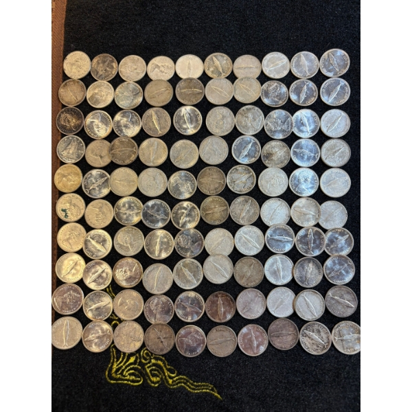 100 Canadian silver dimes 80% pure silver 233 g total all from 1967 from circulated to uncirculated 