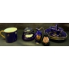 Image 1 : Limoges Cobalt Blue w/ Gold Accented Glassware w/ Hummel Paper Weight