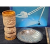 Image 5 : 2 Framed Art Selections , MCM Shell Tray, Tiki Cup and Magnifier Lamp