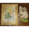 Image 2 : Stained Glass Art 11x13 w/ Ceramic Koala Bear & More