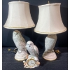 Image 1 : Franklin Mint Hand Painted Fine Bisque Porcelain Silk Shade Snowy Owl Lamp & Clock Set