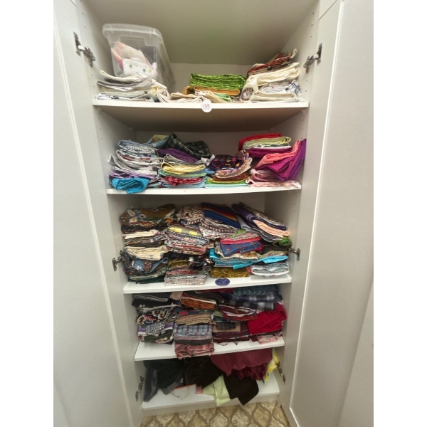  large selection of fabric several floral prints, and plaid cabinet included