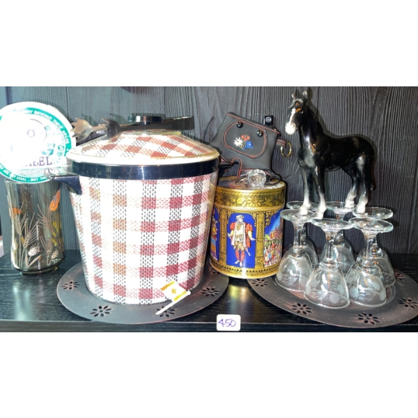 Cocktail Essentials - Ice Bucket Tongs 1 oz. Stemware Set Horse Figurine & More